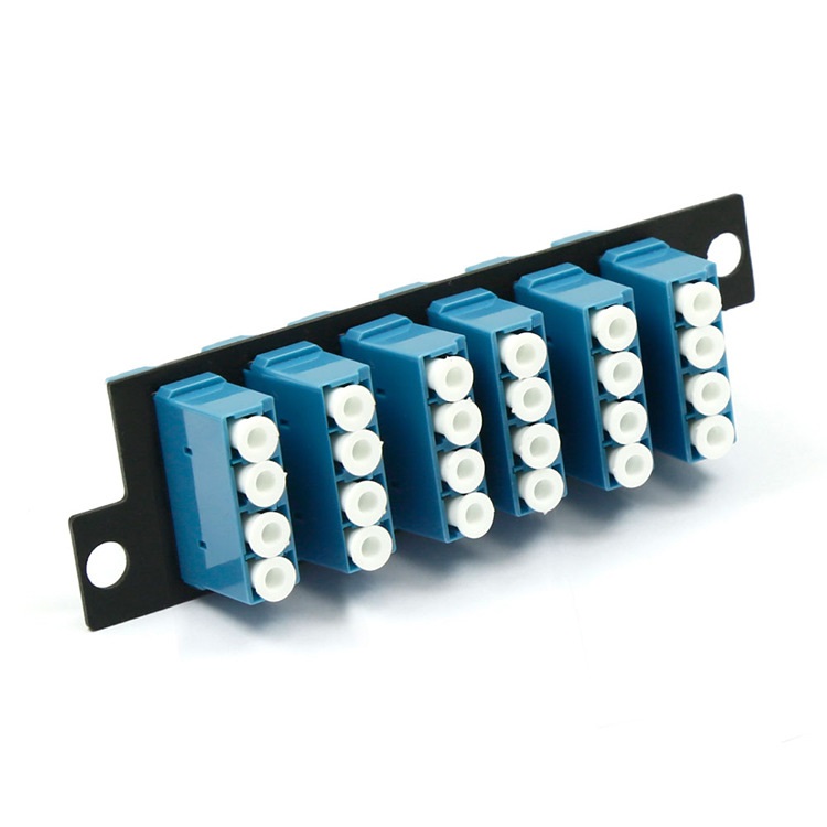 Fiber Adapter Panel, 24 Fibers OS2 Single Mode, 6 x LC UPC quad (Blue) Adapter, Ceramic Sleeve